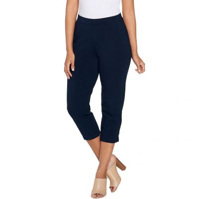 Susan Graver Weekend Premium Stretch Pull-On Capri Leggings Size M Navy Blue NEW